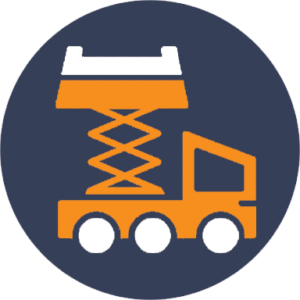 Icon of work bucket truck to symbolize withstanding maintenance at high elevations.