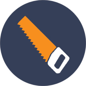 Icon of hand saw to symbolize withstanding dust and debris.