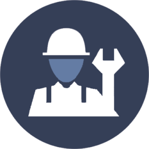 Maintenance icon of a worker with tools to represent maintenance reduction.